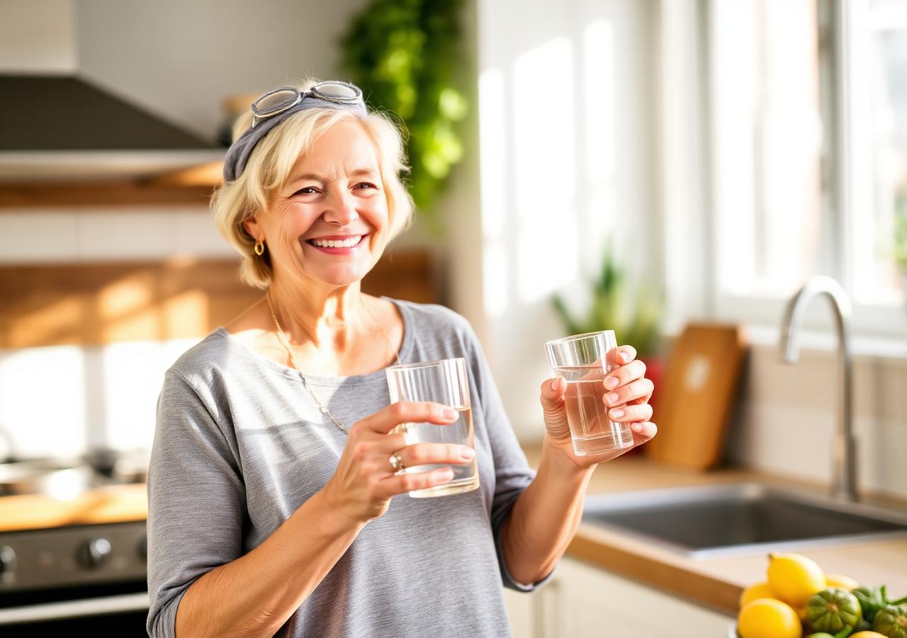 Frau genießt einen gesunden Morgen mit Glucosan Patch Routine